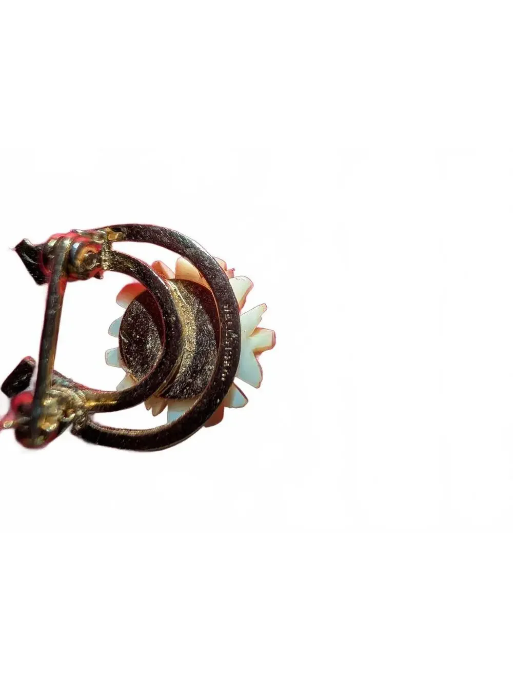 Vintage Daisy Flower and Horseshoe Brooch Pin